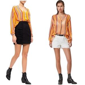 AllSaints Adra Multicolor Striped Button-up Crepe Sheer Blouse Shirt Women Sz 4